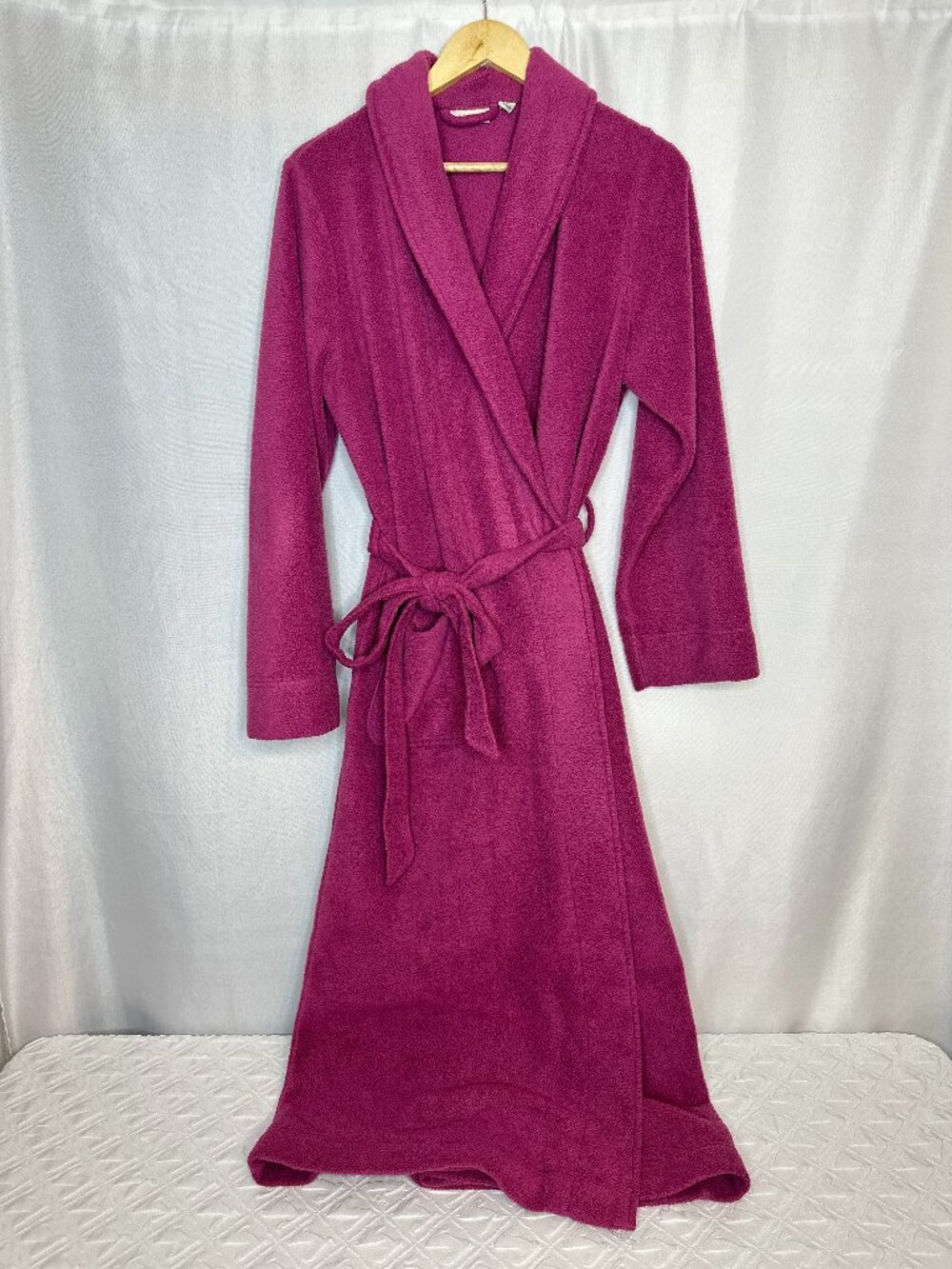 LL Bean Women Pink Winter Fleece Robe Wrap Front, MEDIUM Classic Leisure Cozy